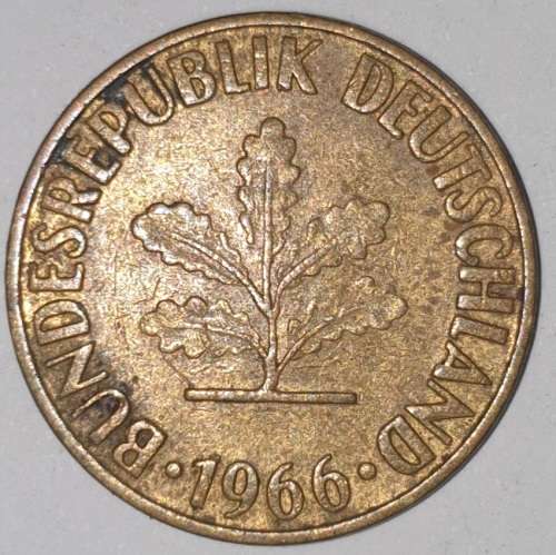 1966 F - 10 PFENNIG - TEN PFENNIG - GERMANY - FEDERAL REPUBLIC - (Brass Clad Steel) KM# 108